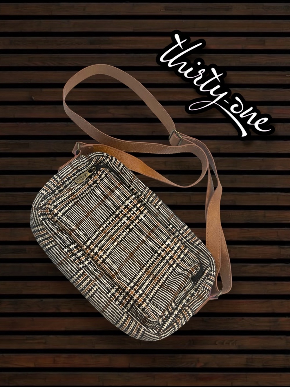 Thirty-One All Zipped Up Crossbody Bag Plaid About You Weave